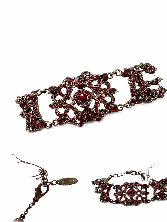 1928 Jewelry - 1928 Red Rhinestone Filigree Bracelet Vintage Style Statement Gothic Boho